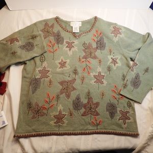 Fall leaves beaded & embellished sweater size L